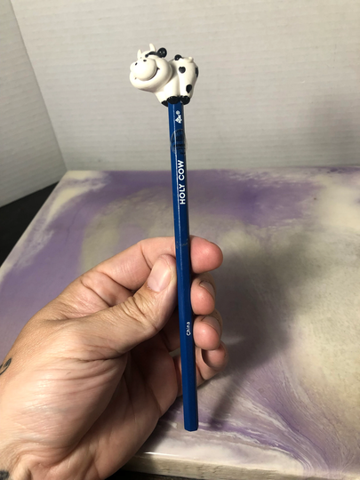 Vintage Russ Cow Themed Pencil Collectible Hallmark Topper - Cool 90's/Nostalgia