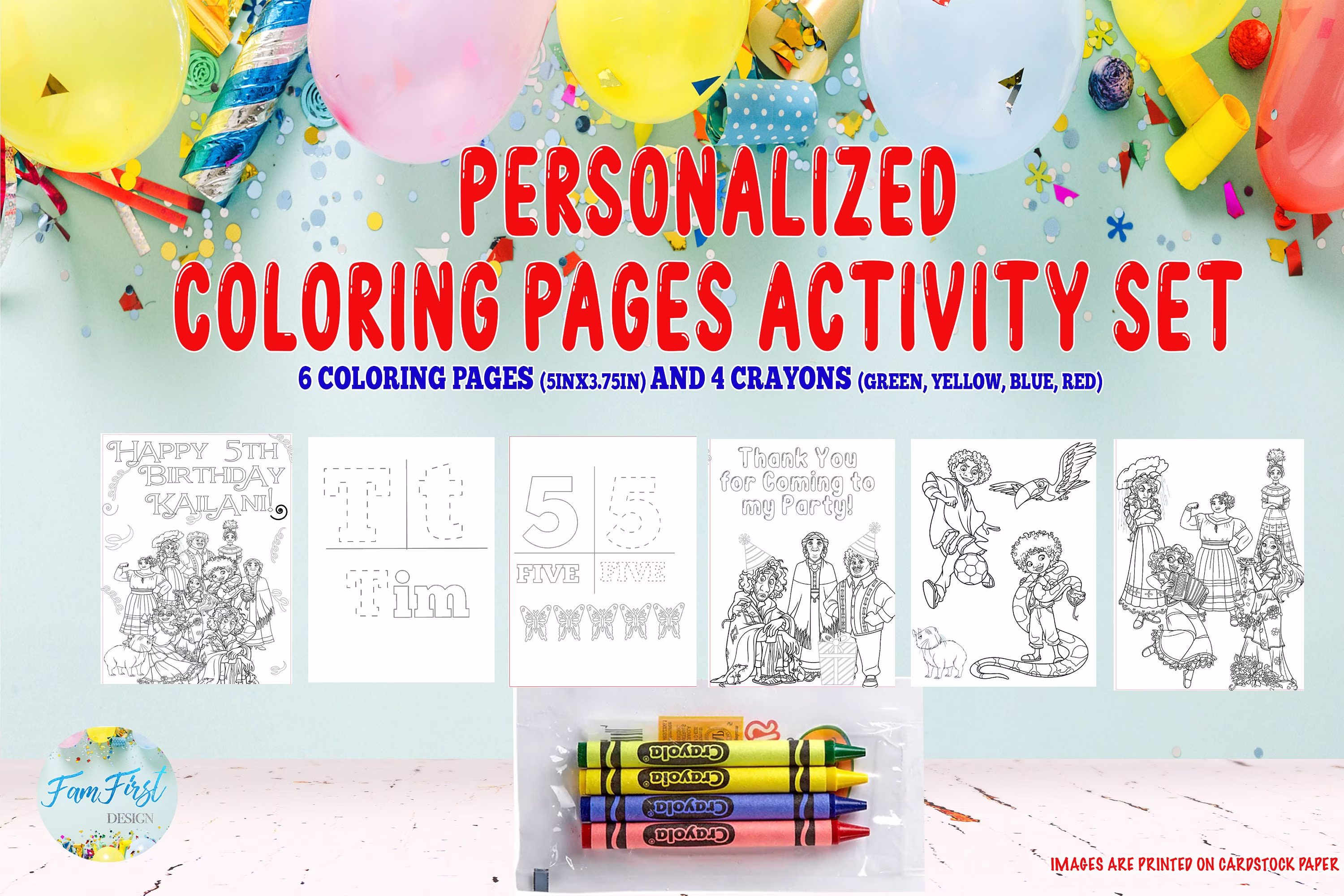 Encanto Coloring Activity Set - Personalized Pages With Crayons Party Favors