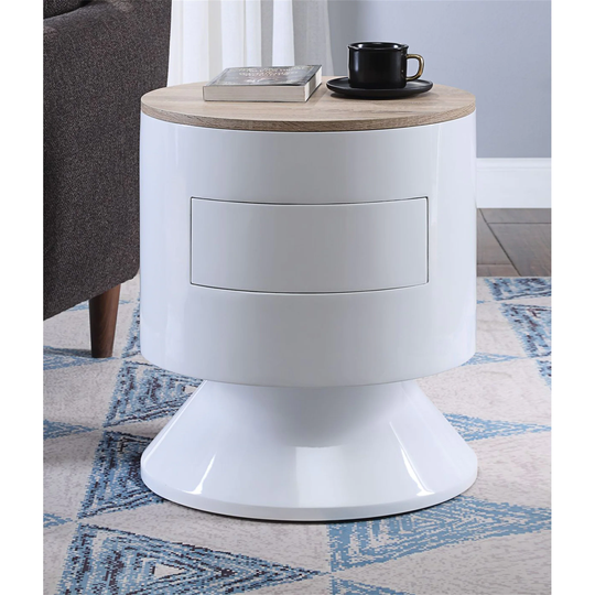Round Night Table, Bedsideroom Nightstand with 1 Drawer