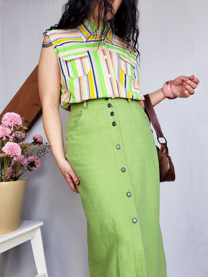 Vintage Shirt, 80S Colorful Striped Sleeveless Summer Blouse Top