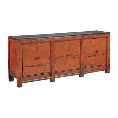 Antique 81-Inch Amber Sideboard In Distressed Pine, Orange & Black