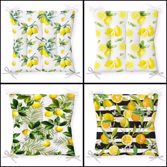 Lemon Chair Cushion|Chair Pads With Ties|Square Seat Covers|Handmade Pillows For Chairs|Fluffy Cushion|Printed Covers|Seat