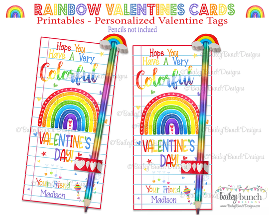 Rainbow Valentines Gift Tags Colorful Valentine's Teacher Pencil Crayon Cards Happy Day Write Best Personalized