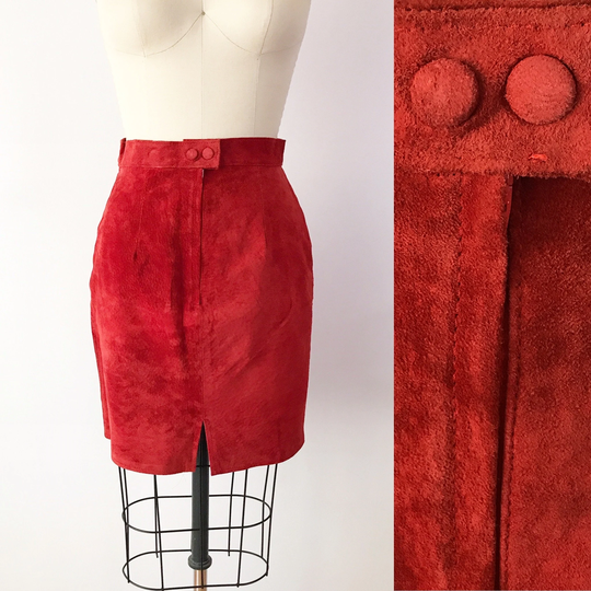 1980S Vintage Red Leather Pencil Skirt Tailored/80S Mini By Dont Stop - Suede Western Wear Zip Front