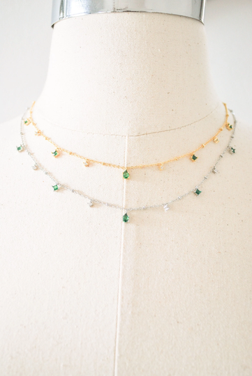 Emerald Necklace, Gemstone Necklace, Green Gemstone, Emerald Cz, Emerald Pendant, Charm Necklace, Sterling Silver, Gold Filled, Layered Necklace