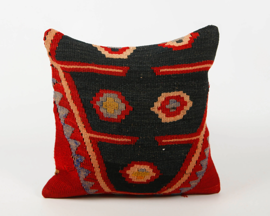Pillow Sham in Bosporus Antique, Chair Kilim Cover, Handmade Rug Cushion 12 X Square Natural Wool, Cotton Back + Zip