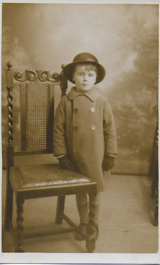 Vintage Postcard, Child By Chair, High Backed Over Coat, Big Buttons, Hat, Social History