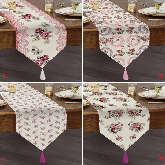 Rosebud Table Runner, Dining Luxury Flower Triangle Runner With Tassel, Mother's Day Gifts, Home Gift