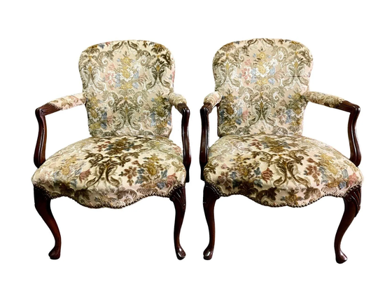 Vintage Pair Of Regency Style Arm Chairs W/Nail Head Trim