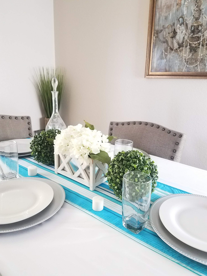 Blue Stripe Table Runner, 4To6 Seater Table, Fits Rectangle Tables, Square & Round Summer, Spring, Fall Decor
