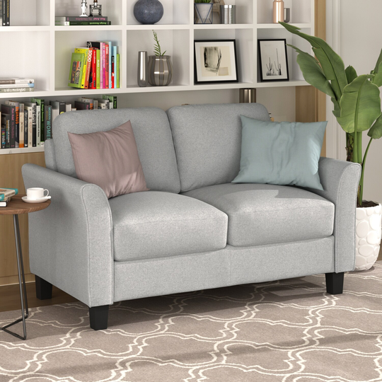 Flared Armrest Loveseat Sofa Double Seat Sofa Chair with Cushion and Plastic Legs for Living Room