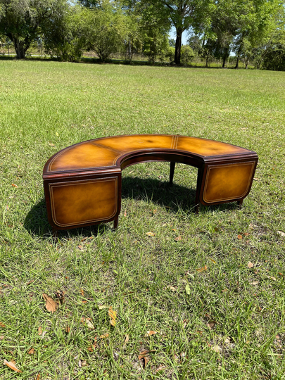 stickley Coffee Table, Leather Top Table, Unique Vintage Cofee U Shape Half Moon, Drop Leaf Duncan Phyfe Table