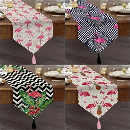 Flamingo Table Runner|Tasseled Chenille Runner|High Quality Triangle Runner|Decorative Tablecloth|Home Decor|Kitchen Decor|Printed Runners