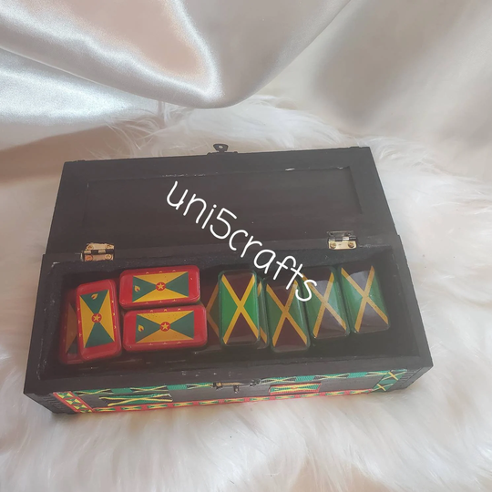 Pick Up Only Custom Made 3 Color Dominoes, Size Double Six Dominoes Three With Flag Or Image On Back in Decorative Box