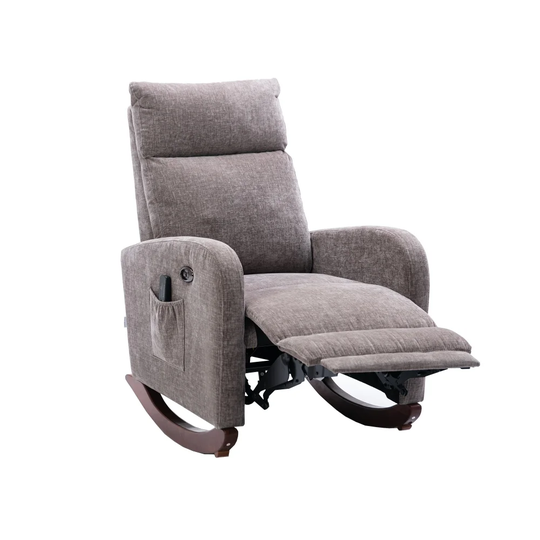 Modern Comfortable Grey Rocking Chair with 8 Massaging Modes - 25.59'' x 38.18'' x 38.58''