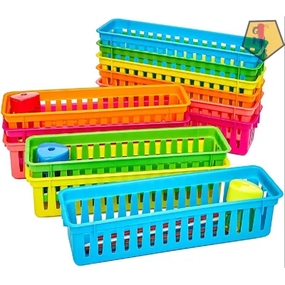 Small Classroom Basket Trays For Pens And Pencils, Assorted Colors (10 In, 12 Pack)