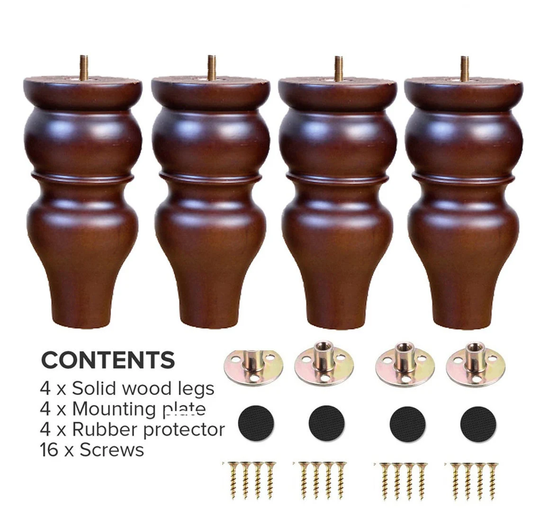 Wood Sofa Legs 6 Inch Turned Furniture Set Of 4 For Couch Recliner Futon | 6 Inch