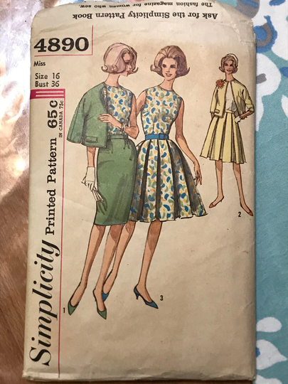 Simplicity 4890 Pattern Cut Complete 1960S Vintage Sleeveless Blouse Pencil Or Flared Pleated Skirt & 3/4 Length Sleeve Jacket Size 16 36"