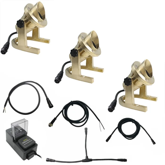 Solid Brass Underwater LED Warm White Light with Glare Shield- 3 Piece DIY Kit
