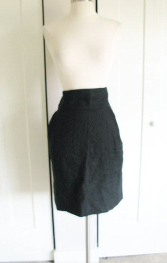 1980's Ozbek Skirt // Vintage Black Linen High Waisted Pencil - Rifat Ozbek Made in England Waist 28"