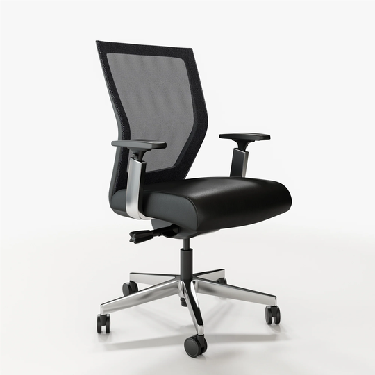 Via Seating Run II, Ergonomic High Back Mesh Office Chair, Leather Seat, Contract Grade, Polished Aluminum Frame