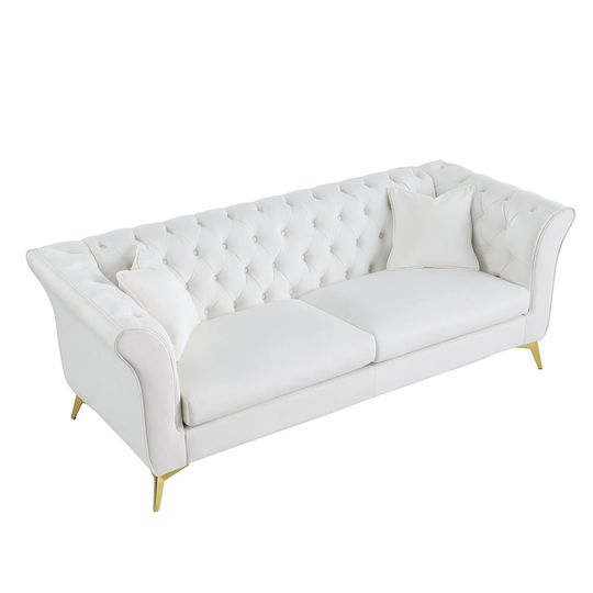 85.76" Green Velvet 3 Seater Sofa Couch with Pillows