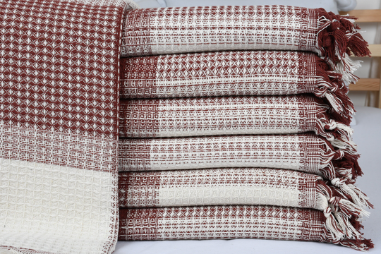Sofa Blanket, Large Towel, Striped Bedspread, 87x91 Inches Cover, Warm Bedcover, Turkish Dark Brick Decorative