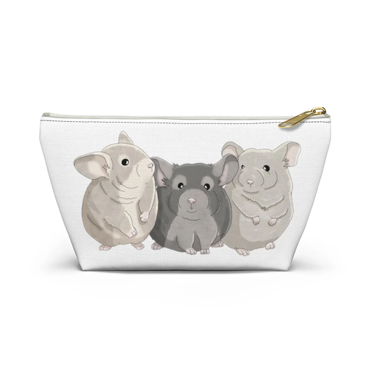 Chinchilla Zipper Pouch, Bag, Canvas Makeup Pencil Travel Organizer, Accessory Bag | 2 Sizes