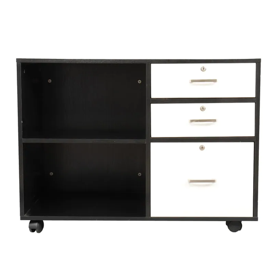 Wood Office Storage Cabinet File Cabinet with 3 Drawer and Shelves