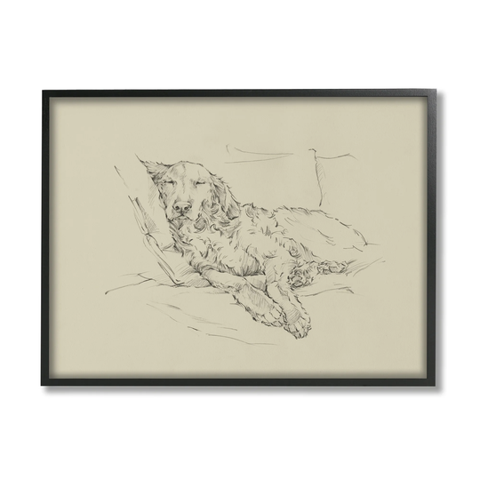 Stupell Industries Peaceful Resting Labrador Dog Pencil Sketch Drawing Framed Wall Art, Design by Ethan Harper - Beige