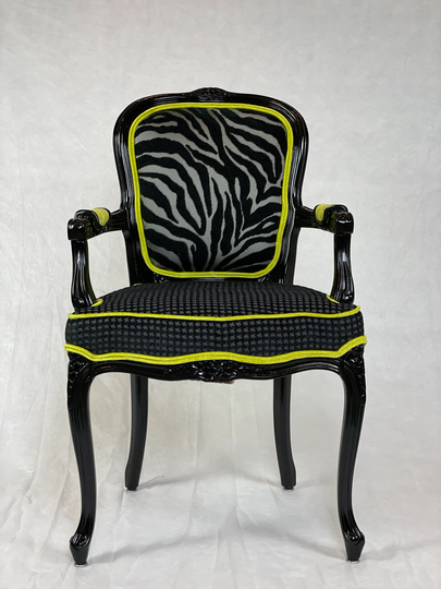 Available-Free Shipping - French Chair With Black & Gray Zebra Lime Green Accent