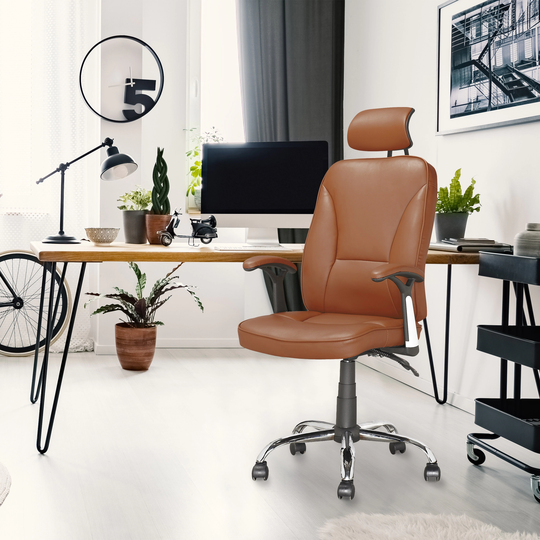 CorLiving Executive Reclining Office Chair in Light Brown Leatherette
