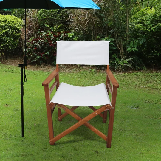 AOOLIVE 2PCS Folding Chair Set Wooden Director Chair Canvas, White
