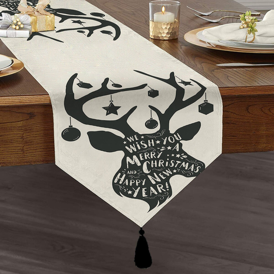 Christmas Table Runner|xmas Tasseled Chenille Runner|Happy New Year's Runner|Noel Runner|Decorative Tablecloth|Kitchen Tabletop