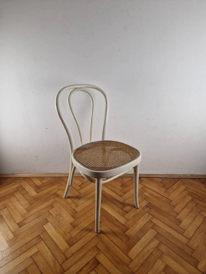 Set 4 Vintage White Chairs in Thonet Style No. 18/Coffee House Chair Retro Chair Mid-Century Rattan Seat /Thonet 18/ Stol Kamnik