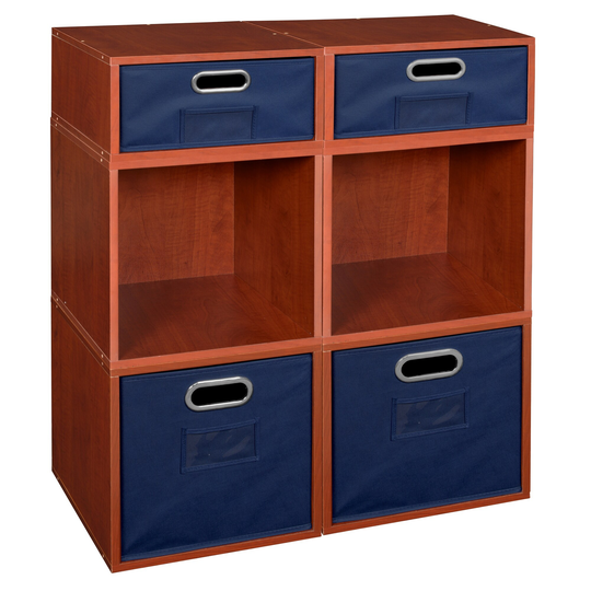 Noble Connect Storage Set- 4 Full Cubes/2 Half Cubes with Foldable Storage Bins- Cherry/Blue
