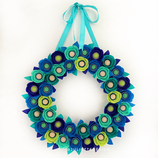 Peacock Wreath, Colors Spring Blue Green Felt Easter Flowers Mother's Day Gift