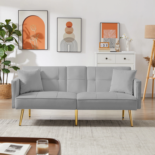 Convertible Folding Futon Sofa Bed Modern Loveseat Sofa Velvet Upholstered Sleeper Sofa,Multiple Adjustable Back Positions Couch