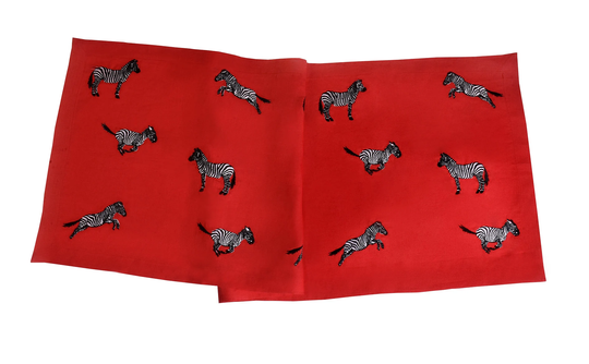 Red Linen Table Runner With Zebra Pattern - 100% Decor Modern Vintage Style Decoration