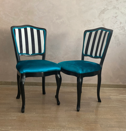 Pair Of Vintage Blue Chairs.eclectic Side Chairs.chic Accents Chairs