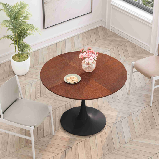 42"Modern Round Metal Base Dining Table with Printed Table Top