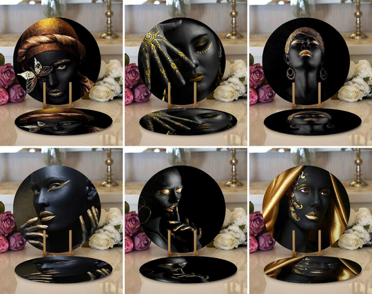 Black Woman Table Mats, Gold Placemat, African Tableware, Ethnic Mat, Handmade Dining Decor | Set Of 2