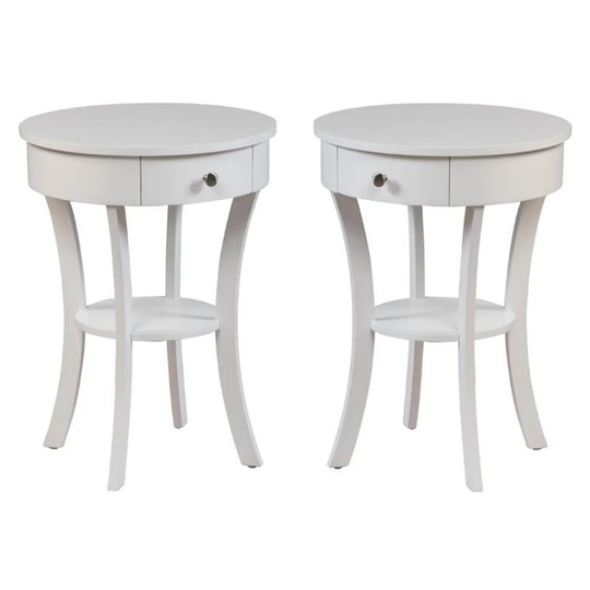 Furniture End Table in White Wood Finish - Set of 2 - 54 x 84