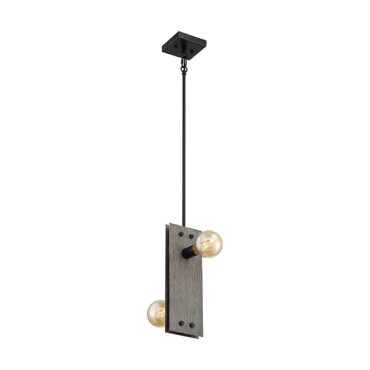 Stella 2-Light Mini Pendant Fixture - Driftwood Finish with Black Accents - Driftwood / Black Accents