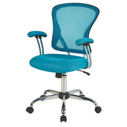 Blue High Back Mesh Office Chair with Padded Armrest - 22.5" W x 21.75" D