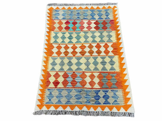 Small Chobi Kilim Rug 3x4 Colorful Diamond Turkish Multicolor With Pattern Wool Flatweave Nice
