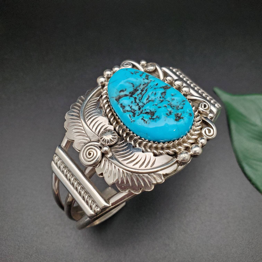 Stock #02 Sleeping Beauty Turquoise Cuff Bracelet | Native Handmade Sterling Silver Made in Usa