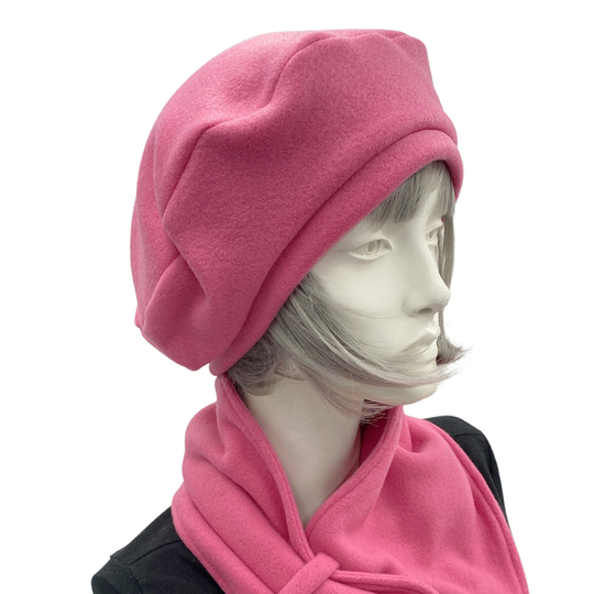 Berets For Women, Soft Slouchy Hat, Rose Pink Fleece Size Medium Or Large Ready To Ship, Handmade in The Usa, Valentines Day Gift