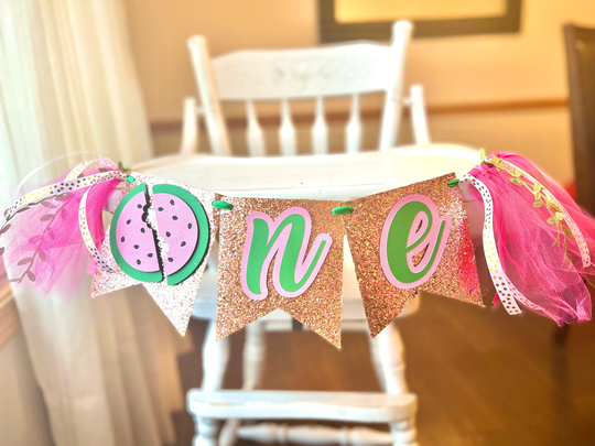 Watermelon Birthday High Chair Banner - 1st Birthday- One in A Melon