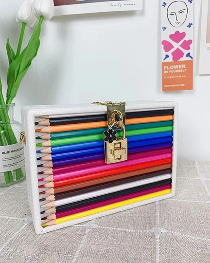 Novelty Designer Colored Pencils Shoulder Bag Purse & Handbags Box Clutch Crossbody